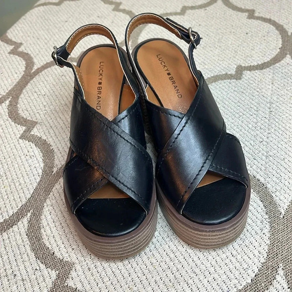 Lucky Brand Delmie leather Backstrap High Heel Sandals platform, NWOT - Picture 3 of 17